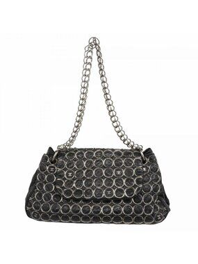 Chanel Shoulder Bag Circle Stitch Black Silver